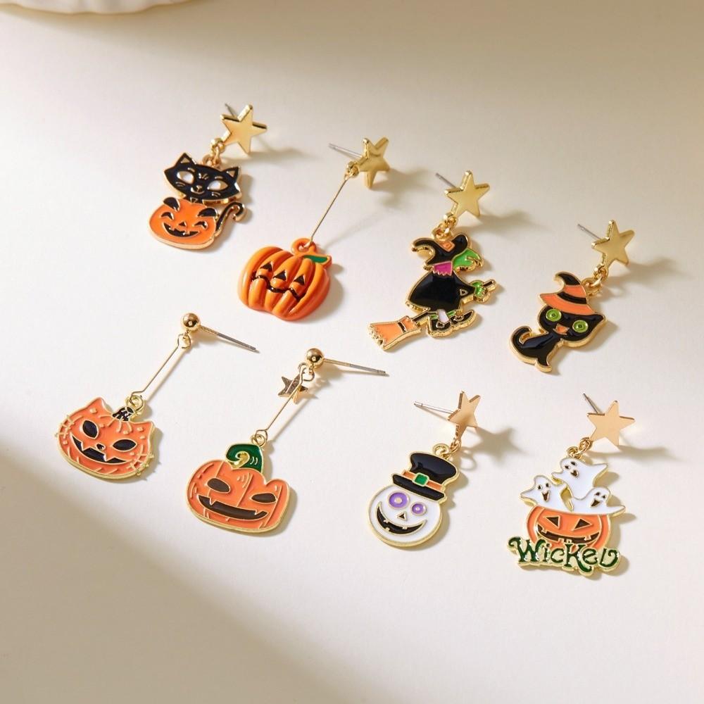 Cat Ghost Ear Studs Enamel Pumpkin Dangle Earrings Creative Halloween Earrings  Party