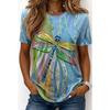 Fashion Women Retro Creative Dragonfly Pattern Print T Shirt Funny Casual O-neck Short Sleeves T-shirt Summer Female Tee Shirt