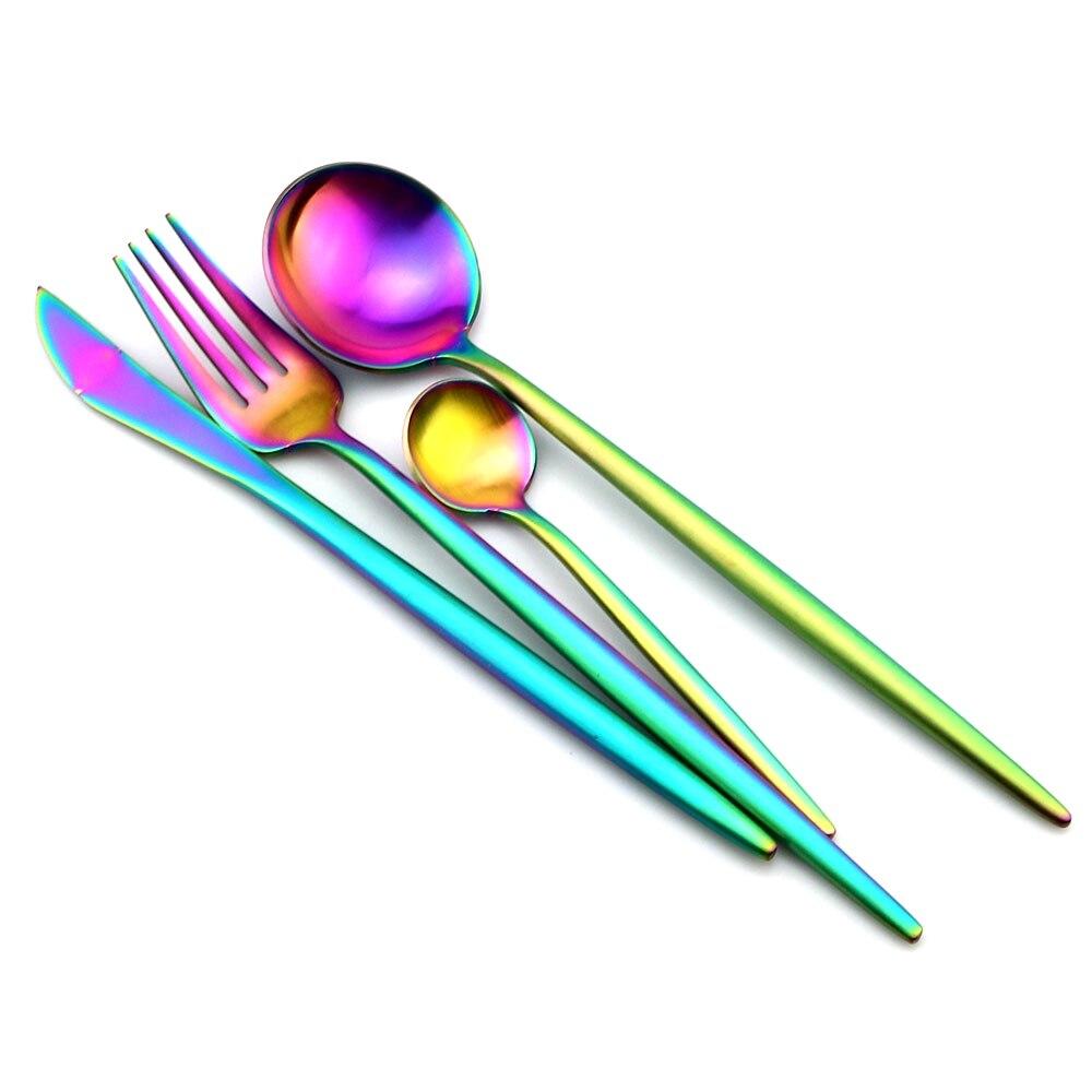 4 PCS/Set 304 Stainless Steel Rainbow Cutlery Set Dinnerware Set Western Food Cutlery Tableware Silverware Set Christmas Gift