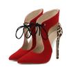 Fashion Cross-Tied Women Pumps Sandals Sexy Pointed Toe Wedding Stripper High Heels Leopard Print Stiletto Shoes Mules