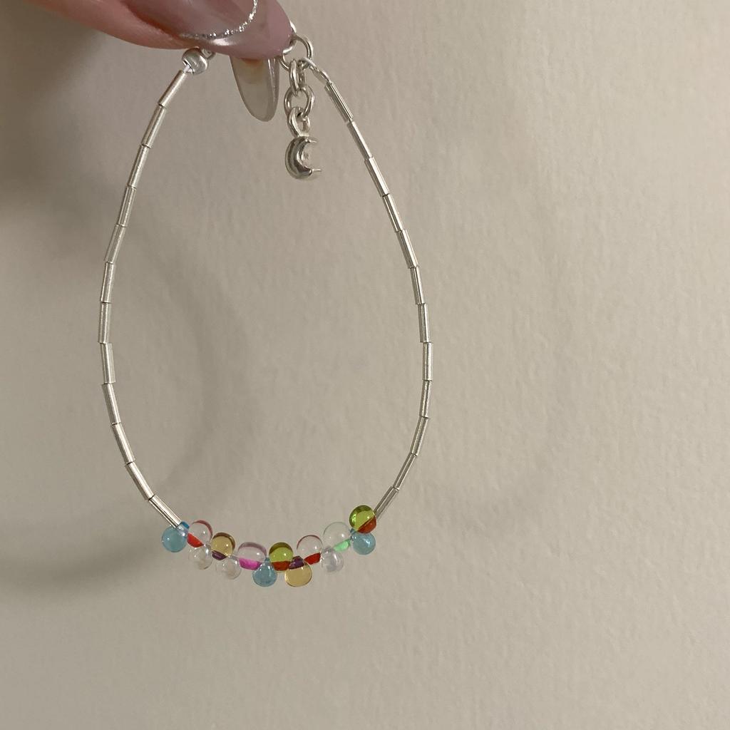 925 Silver Multicolour Bead Bracelet For Women Three Layers Geometry Drip Glaze Versatile Jewelry Dropship