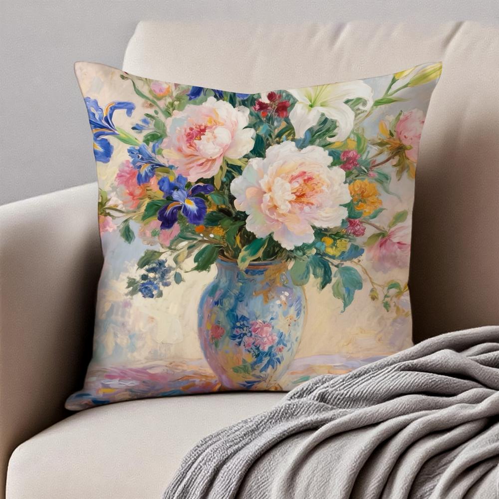 Flower Vase Cushion Cover Pillowcase Anti-Dustmite Invisible Zipper Short Plush Sofa Cushion