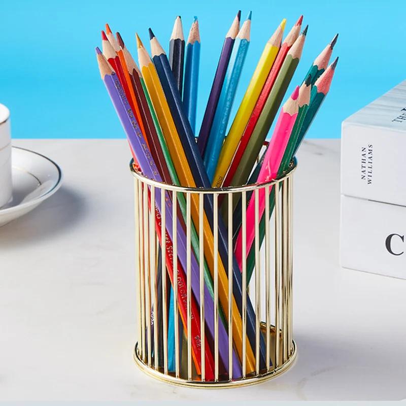 Desktop Pen Holder Office School Storage Case Metal Gold Rose Gold Box Desk Pen Pencil Organizer Home Decor Makeup Storage