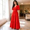 European and American Cross-border Foreign Trade New Women's Clothing Elegant Splicing Skirt Solid Color Short Sleeve High Waist Long Dress Dress 