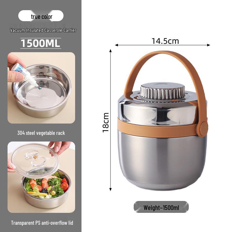 304 Stainless Steel Insulated Double-Layer Lunch Box with Portable Handle and Custom Logo