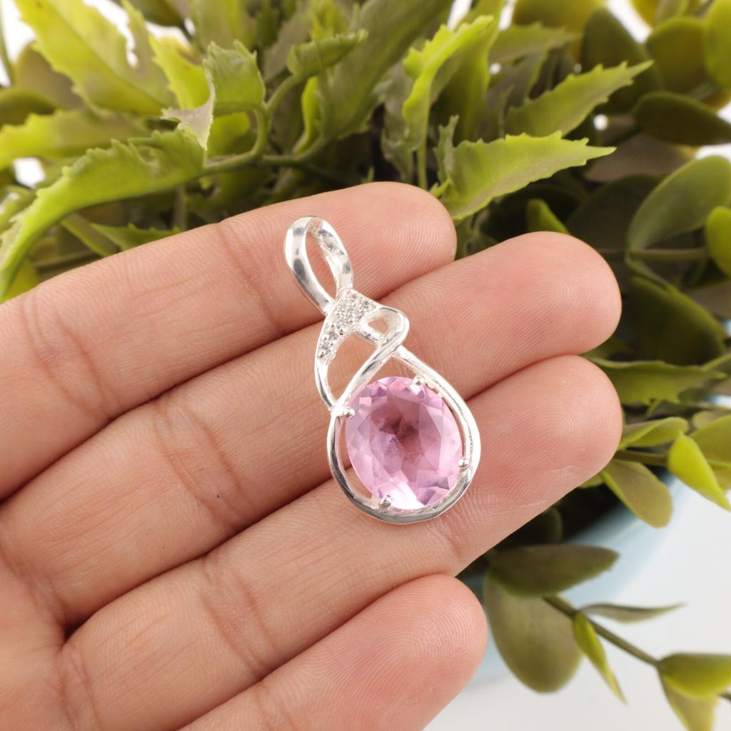 Morganite Gemstone 925 Sterling Silver Jewelry Zircon Wedding Pendant 1.22" Gift CZP-13-11