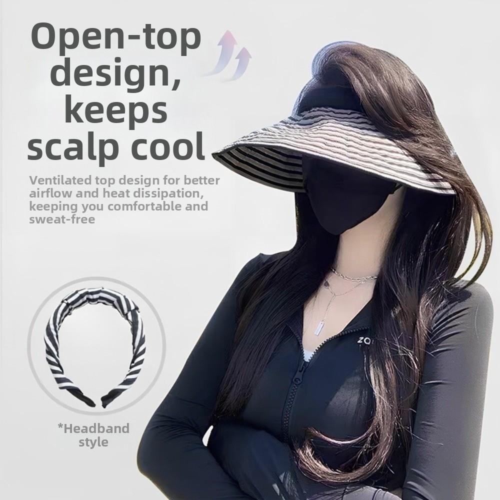 Foldable Stripe Empty Top Hat Wide Brim Striped Headband Fashion Sun Protection Cap Beach Holiday