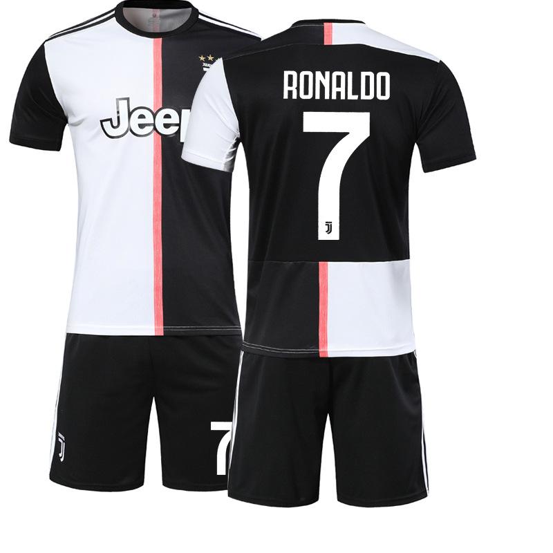Juventus Home Jersey Retro Number C Ronaldo Black and White Adult Sports Suit Football Jersey Children's Team