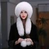 Fox Fur Hat Women Winter Scarf Hat Warm Ear Protection Cap Female Outdoor Thick Warm Fur Hats Russians Fashion Fluffy Fur Hat