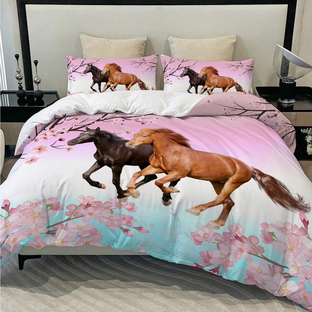 Bettwäsche Galoppierendes Pferd 3D Digitaldruck Bettbezug Kissenbezug Dreiteiliges Set, Kundenspezifisch