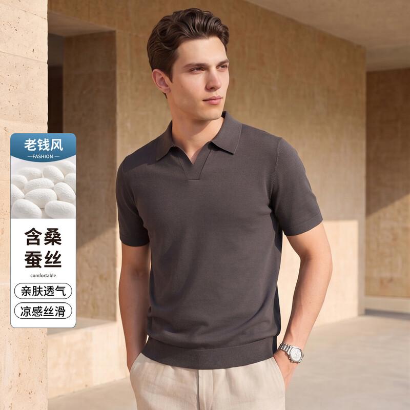 Antonio Men s Silk Blend Knit Polo Shirt XL темно серый