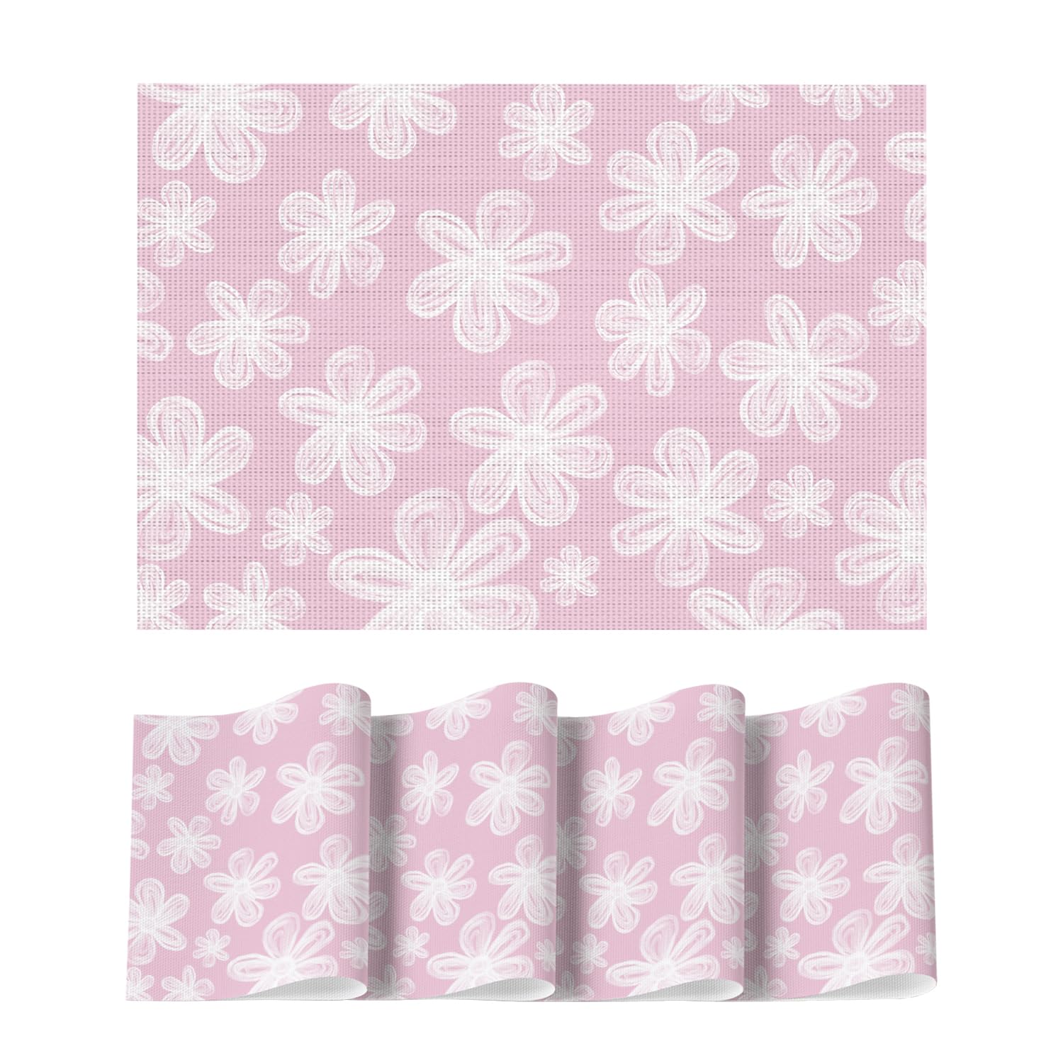 

Green Flowers Vinyl Spring Placemats Set of 4, Washable Heat Resistant Non-Slip Woven Plastic PVC Summer Place Mats 12 x 18 , Rectangular 4 Pcs