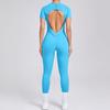 Autumn/Winter Backless Sports Jumpsuit: Three-Dimensional Yoga One-Piece with Tight Short Sleeves and Long Pants (Style 88201)