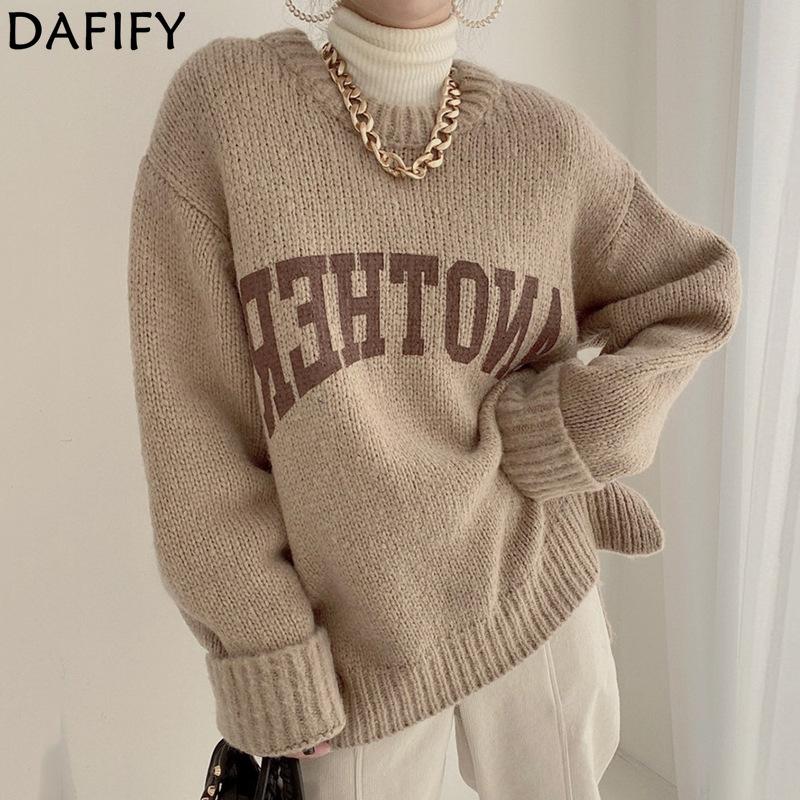 DAFIFY Women's Fashion Casual Fall Winter Long Sleeve O-Neck Sweaters