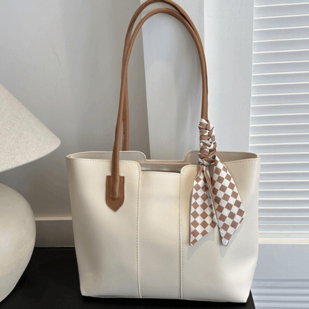 

Commuting PU Leather Shoulder Bag French Style New Design Tote Bag Retro Underarm bag Women білий
