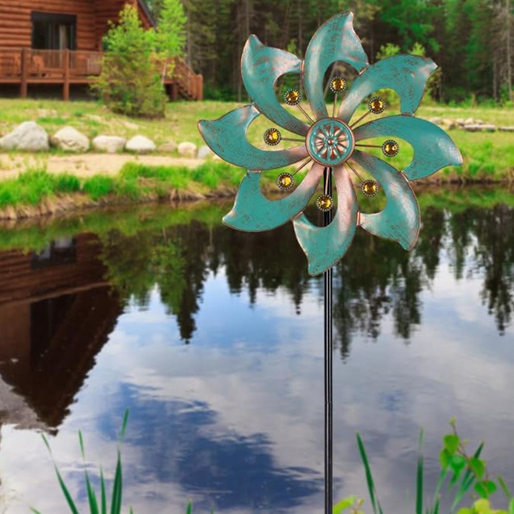 Girelli a Vento Kinetiche Raccogli Vento Spinner da Esterno Cortile Patio Prato Giardino Decorazione Doppia Scultura Mulino a Vento con Paletto Metallico Stabile
