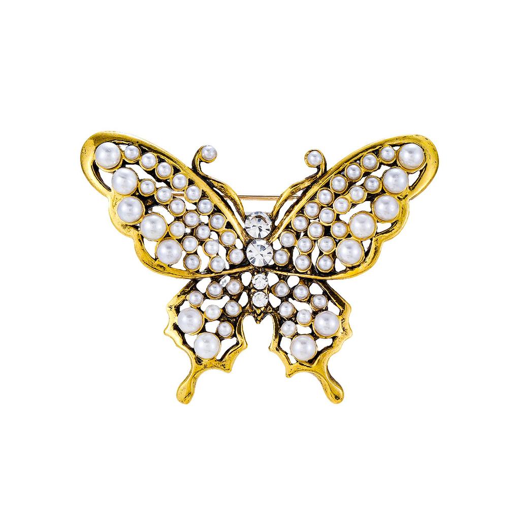 Premium Sense Alloy Pearl Butterfly Brooch Women's Summer Anti-light Accessories Men's Hat Decoration Pin Wholesale Jewelry