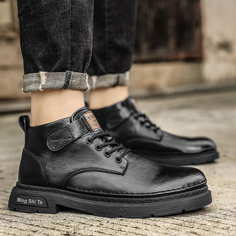 Autumn Men's Mid-Top British Style Leather All-Match Short Boots Leather Shoes Men Vintage Work Boots