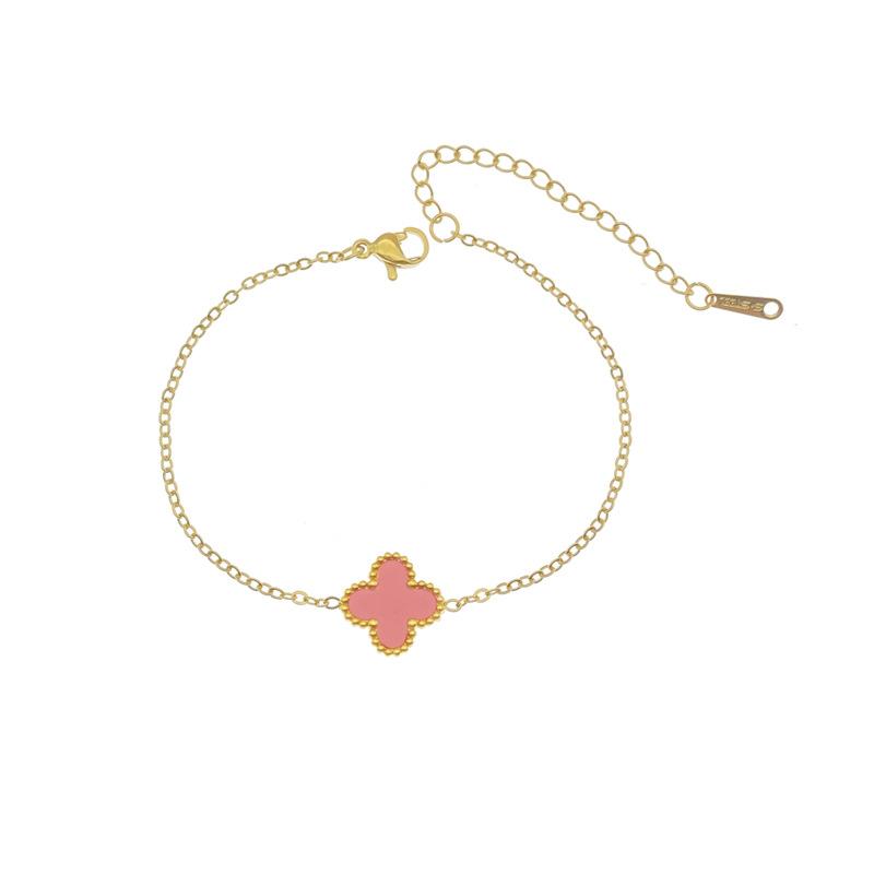 Leichter Luxus Doppelseitiges Vierblättriges Kleeblatt Einzelblume Einfaches Armband Neue Nische Titanstahl 18K Schlüsselbeinkette Damenschmuck