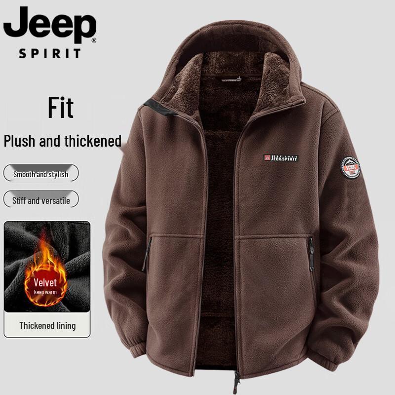 JEEP SPIRIT Men s Fleece Lined Hooded Zip-Up Jacket M