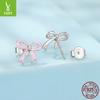 Girly Heart Pink Bow Stud Earrings Female Romantic Princess Style S925 Sterling Silver Stud Earrings