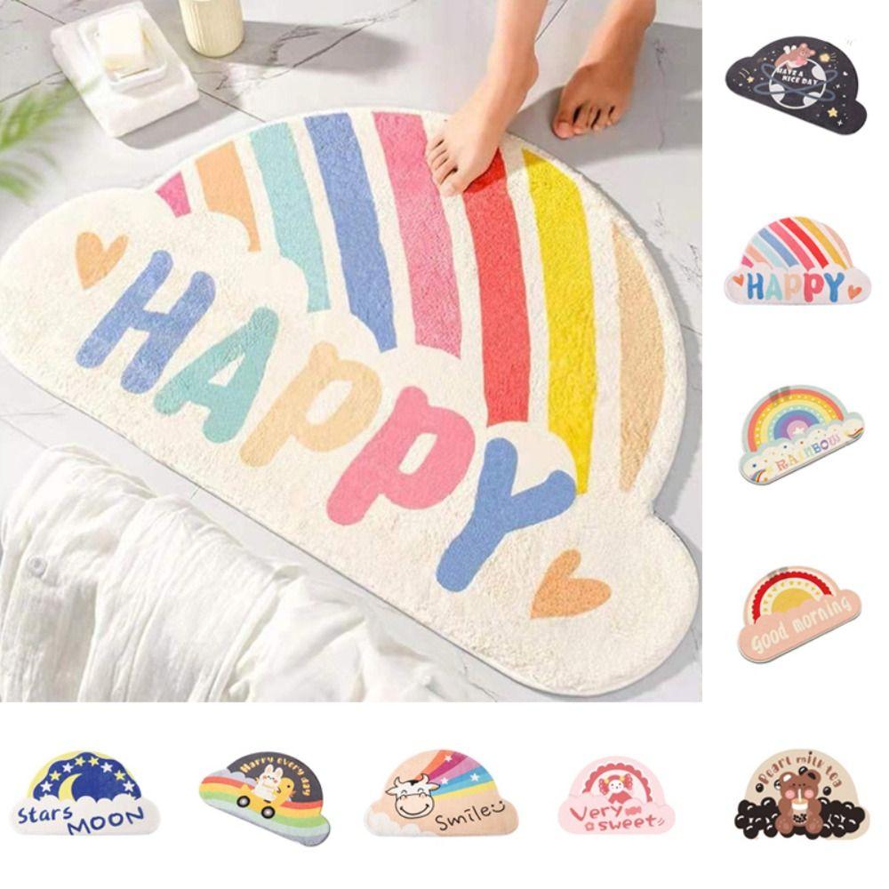 

Rainbow Plush Floor Mat Quick-Drying Toilet Carpet Cute Room Rug Home Decoration
