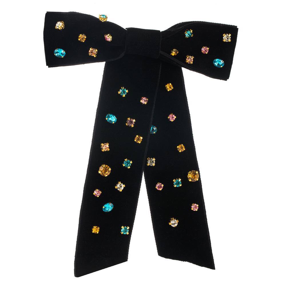 

Корейская высококачественная заколка для волос со стразами и бантом: Модный двухслойный дизайн с флокированной отделкой