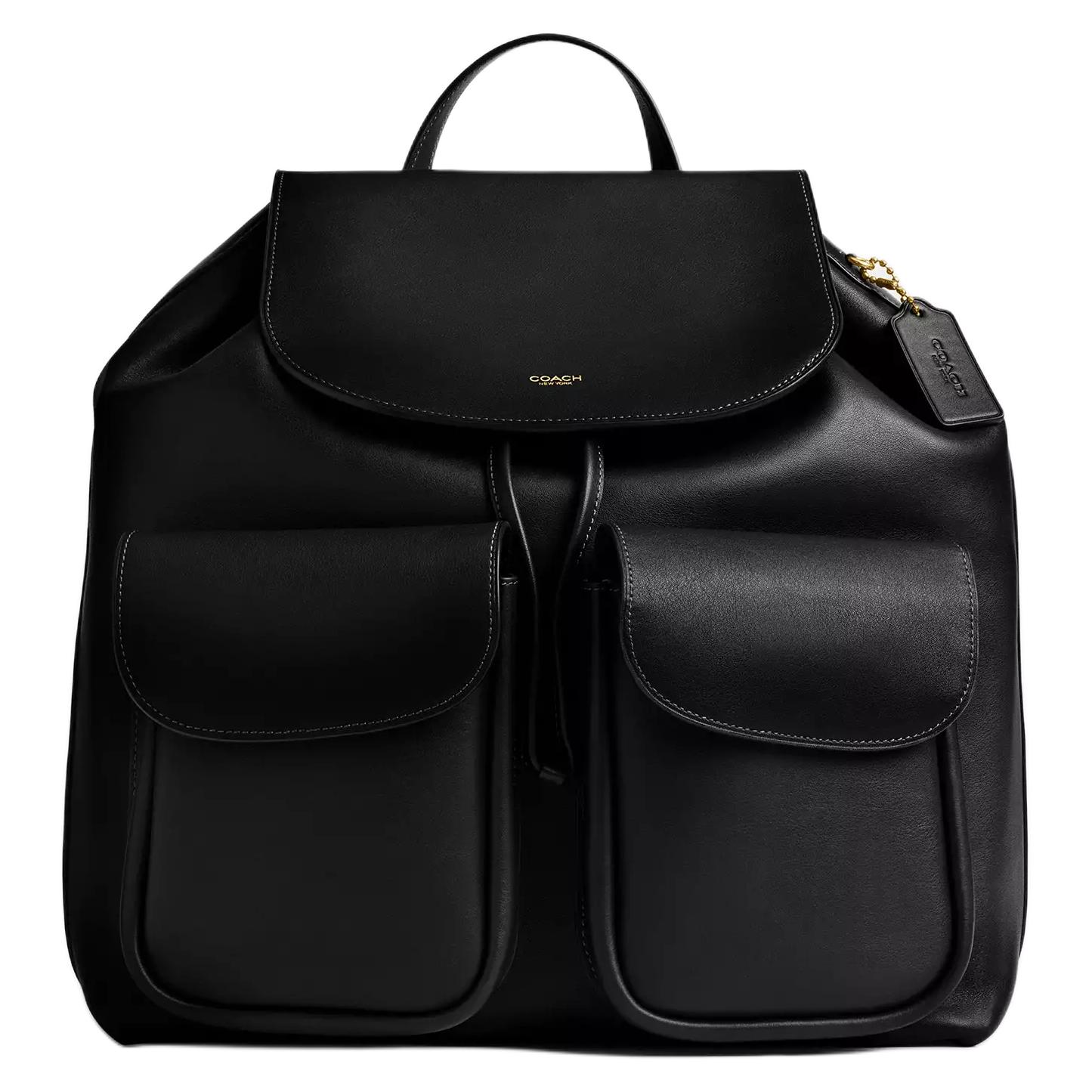 Coach Crosby 35 Brand Logo Adjustable Shoulder Strap Pebbled Leather Backpack Large Women backpack Black CY279-B4BK Basic Set (Bag+Dust Bag)