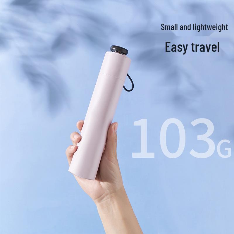 103g Carbon Fiber Mini Parasol - Black, UV-Protection, Folding Sunshade Umbrella for Women