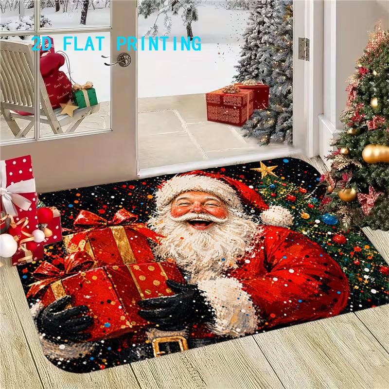1Pcs Anti Fatigue Kitchen Rugs Joyful Santa Claus Gifts Print Waterproof Non Slip Thick Cushioned Kitchen Mat Heavy Duty Comfort