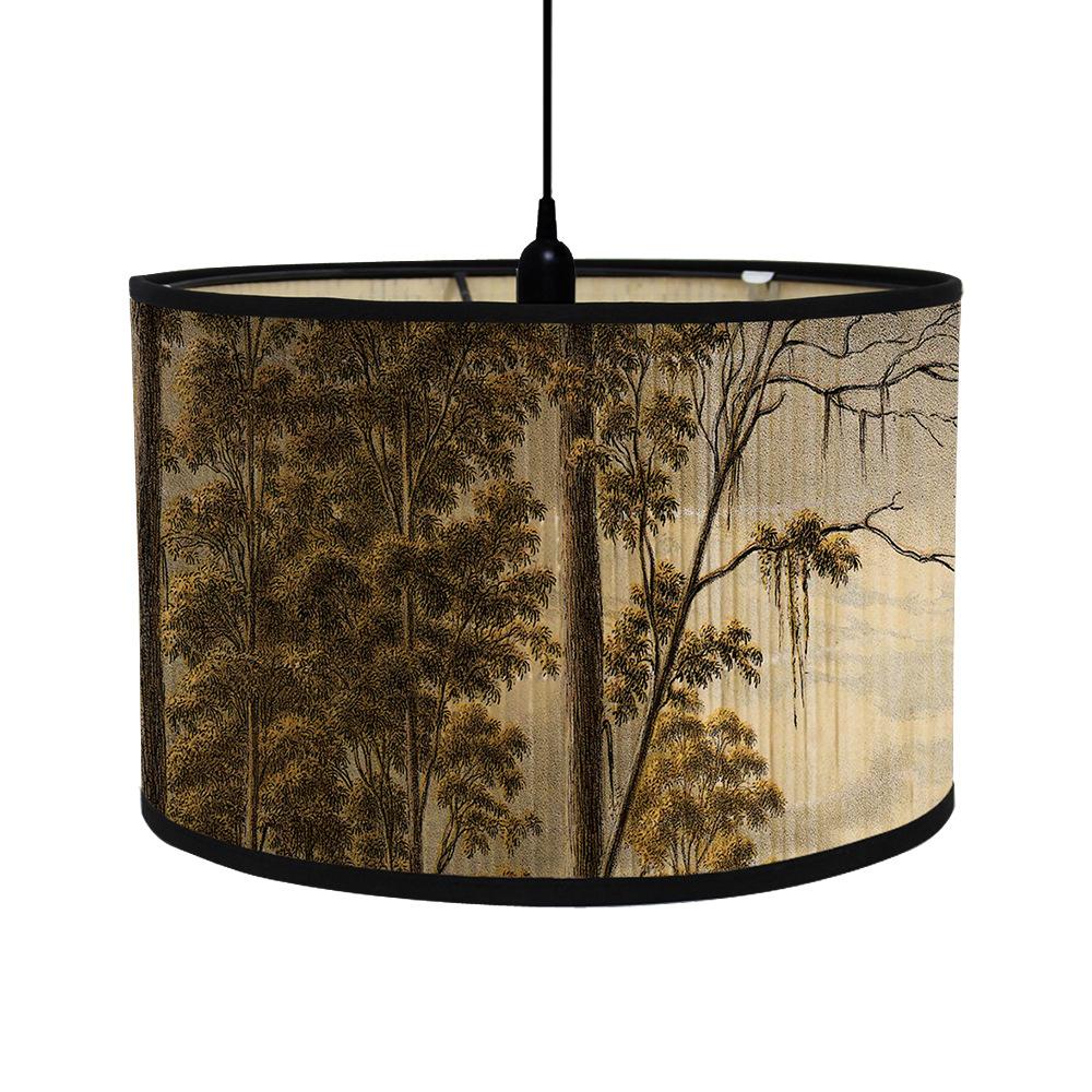 Vintage European Lampshade Home Mandala Folk House Hanging Chandelier Lampshade Green Plant Floral Pattern Bamboo Light Cover