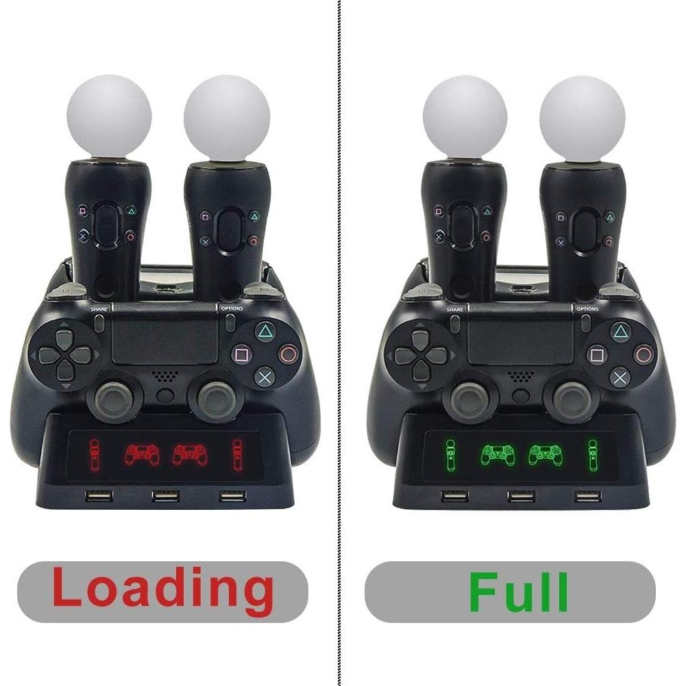 Stacja ładująca kontrolera PS4, stacja dokująca do szybkiego ładowania kontrolera ruchu PS4 VR Move z diodą LED, kompatybilna z PS4/PS4 Pro/PS4 Slim