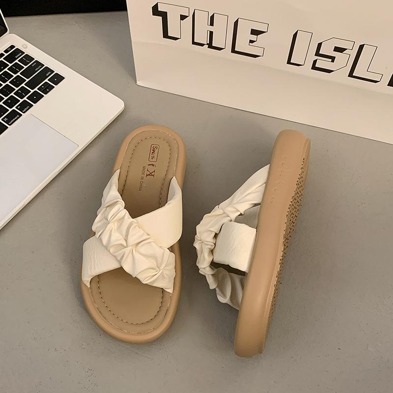 Platform slippers women's summer outer wear 2025 new feeling cross strap fashion one-word women's sandals casual sandals