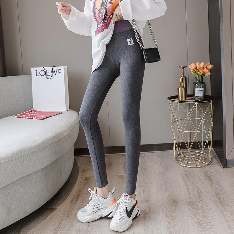 Women's High Waist Gray Fleece-Lined Leggings - Plus Size Cotton Pants for Autumn and Winter