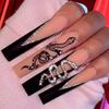 Black Matte Glitter Snake Rhinestone Ultra-Long Wearable Nail Art Stickers