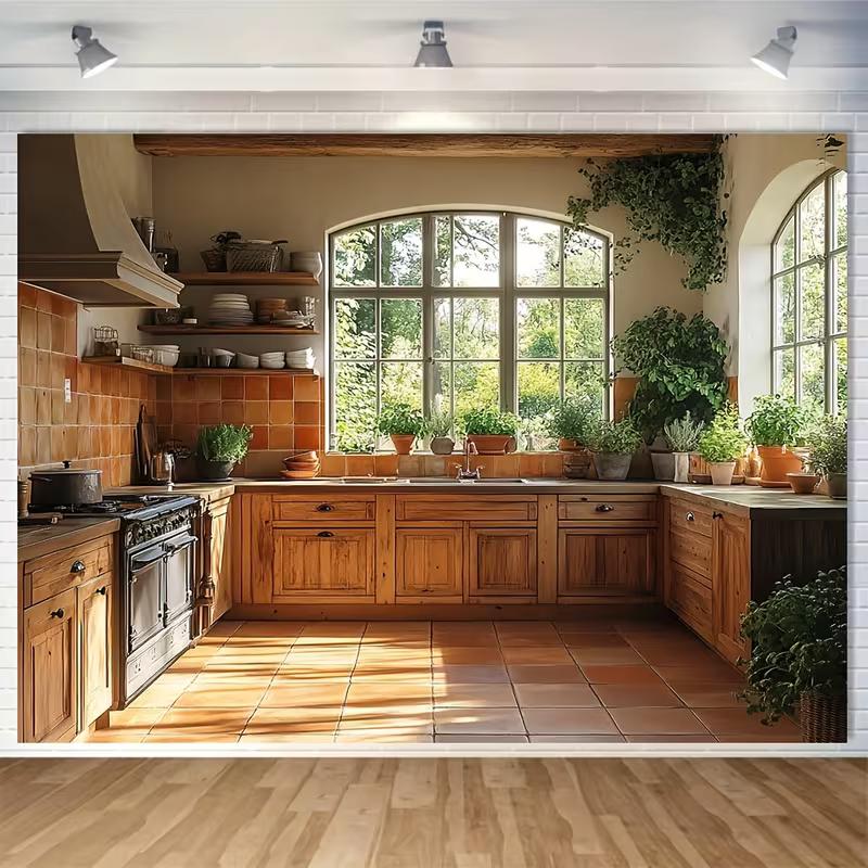 2D Vintage Countryside Wooden Kitchen Backdrop Food Blogger Shooting Background Cloth