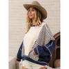 Women's Fleece Oversized Color Block Striped Sweatshirt Fall Vintage Warm Pacthwork Pullover with Pockets