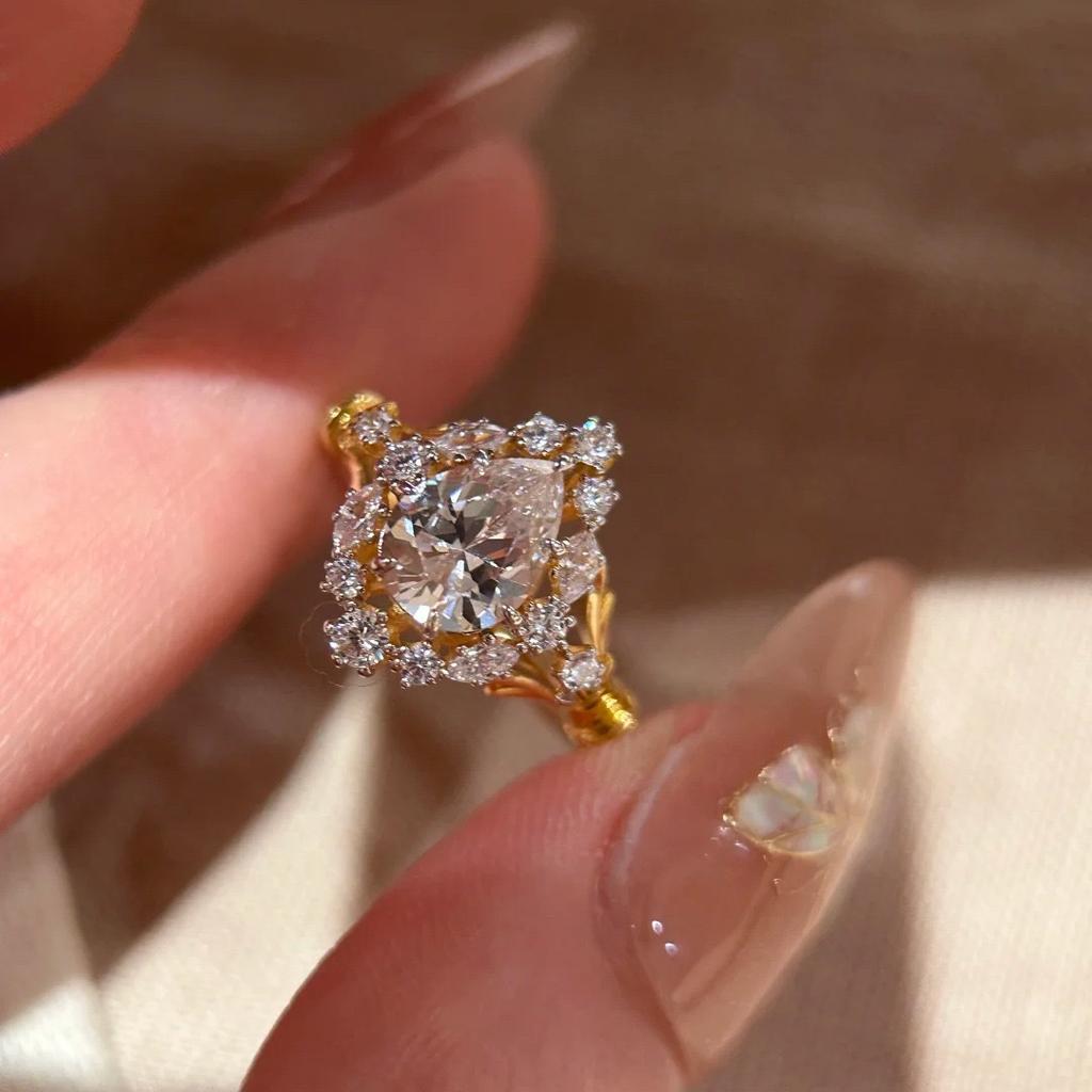 Classic Copper Alloy Zircon Ring Ladies Jewelry Wedding Promise Party Gift