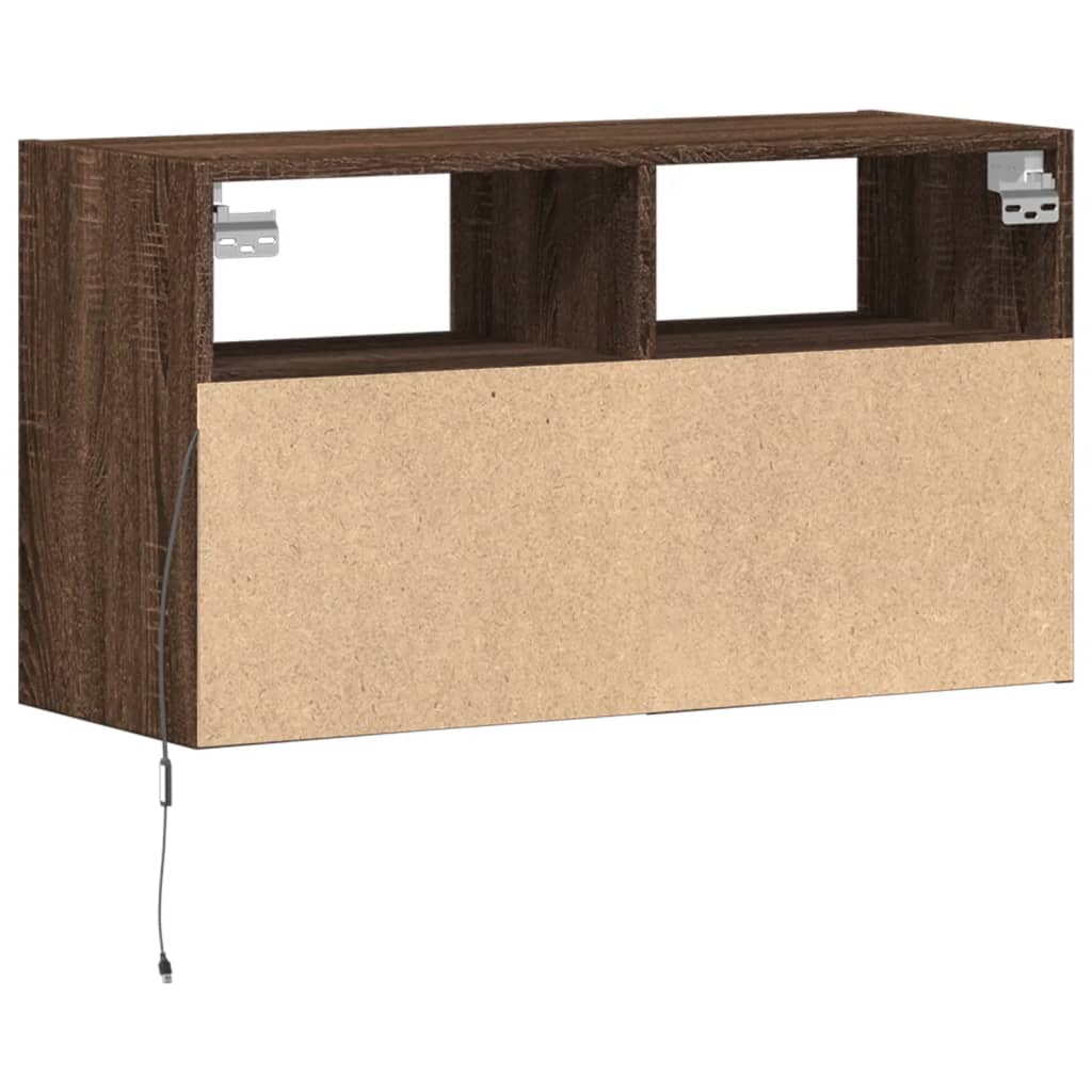 Wall Mounted TV Cabinet with LED Lighting Brown Oak Effect 80 x 31 x 45 cm