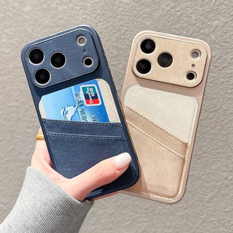 Card Slot Denim Cloth Wallet Phone Case For iPhone 17 Air 16 15 14 13 12 Pro Max Large Window Camera Protection Shockproof Cover