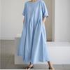 Abito da Donna Primavera Estate Cotone-Lino Ampio Girocollo alla Moda Taglie Forti Manica Corta Casual Comodo Lungo