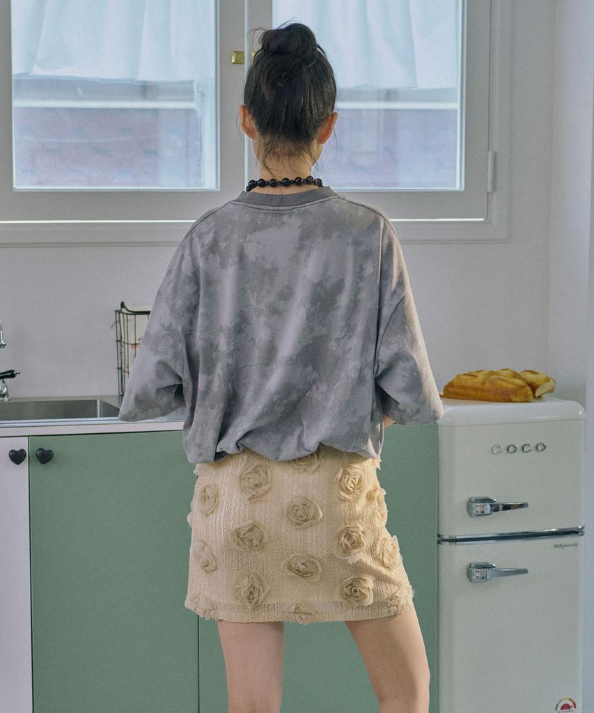 Jun Jun Space Flower Appliqué Mini Skirt_Beige