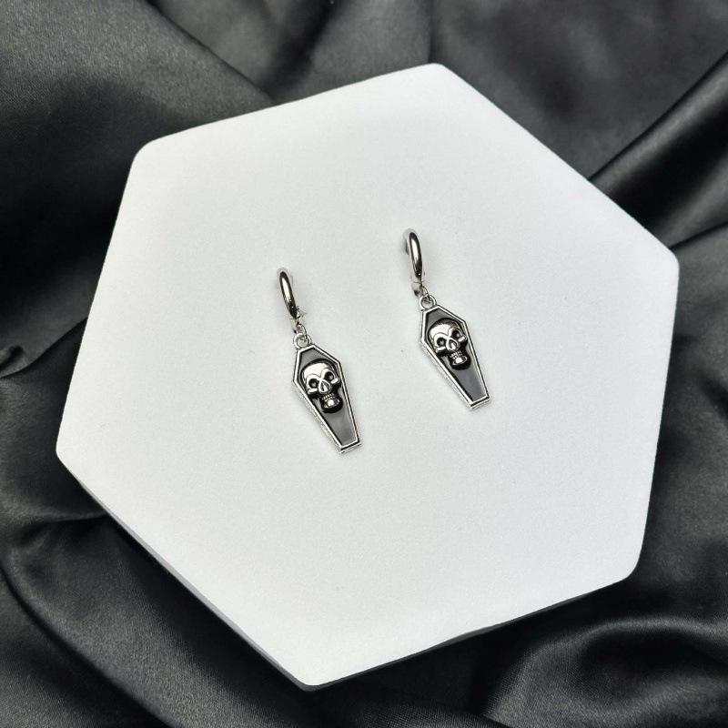 Gothic Skull Coffin Hoop Earrings, Y2K Rock Style, Stainless Steel