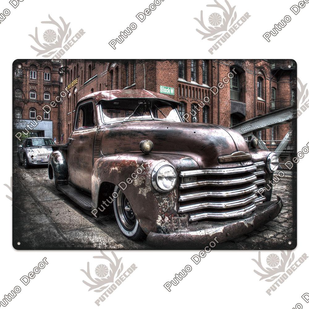 Putuo Decor Classic Cars Retro Plaque Metal Plate Vintage Tin Sign for Garage Man Cave Home Wall Art Decoration Car Posters