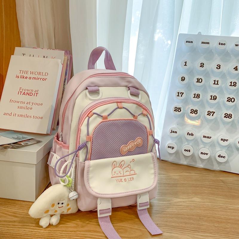 Japanese Macaron Backpack New Schoolbag Contrast Color Large Capacity Backpack for Junior High School Students