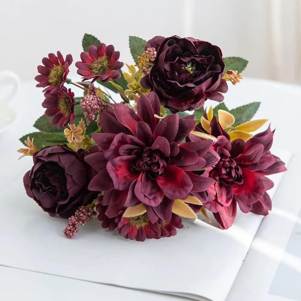 Bridal Bouquet Silk Dahlia Flower Arrangements Simulated Dahlia Artificial Flowers Bridal Bouquet