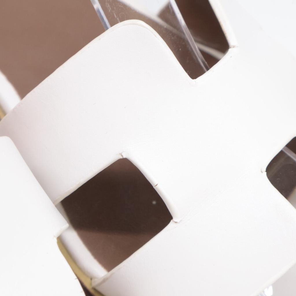 HERMES H182138Z Santorini H motif ankle strap flat sandals / shoes 35 whiteUsed