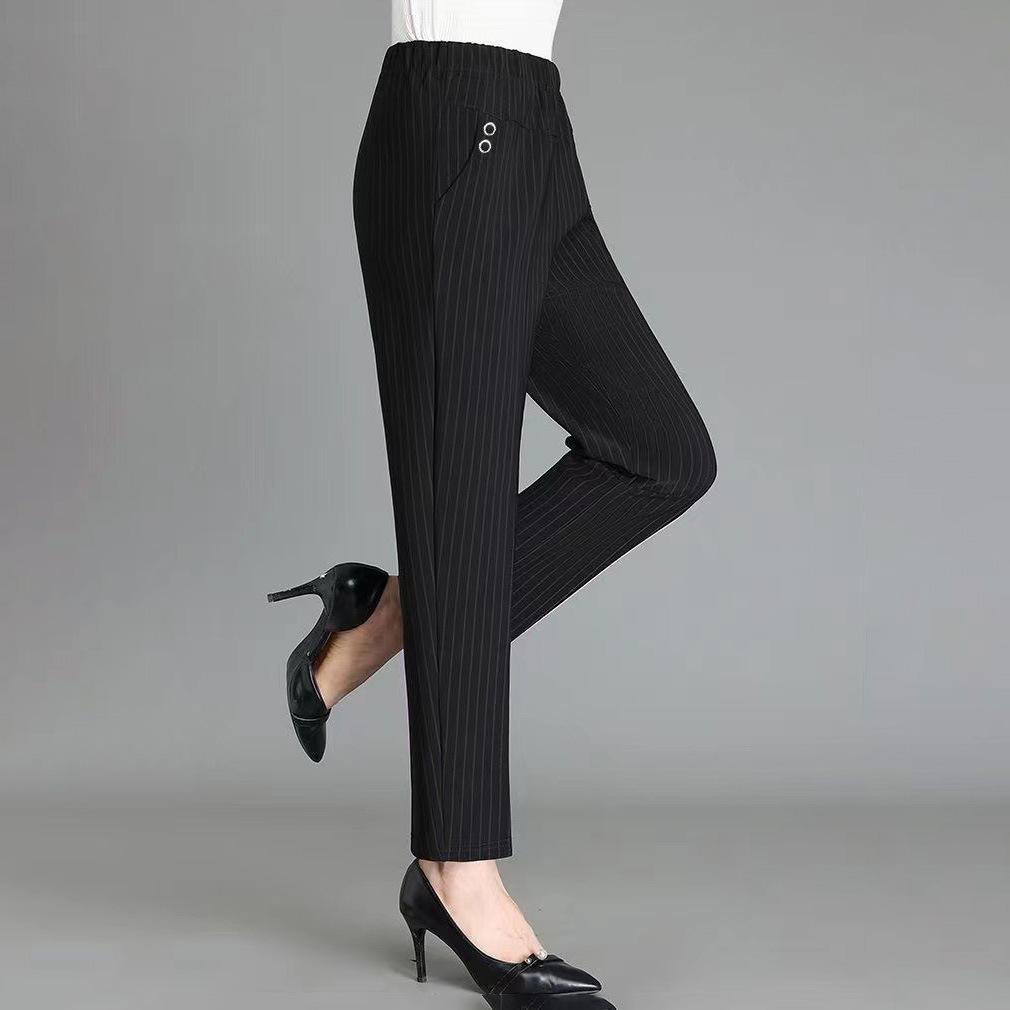 Women's Loose High-Waisted Straight-Leg Pants - Plus Size, Plaid & Striped
