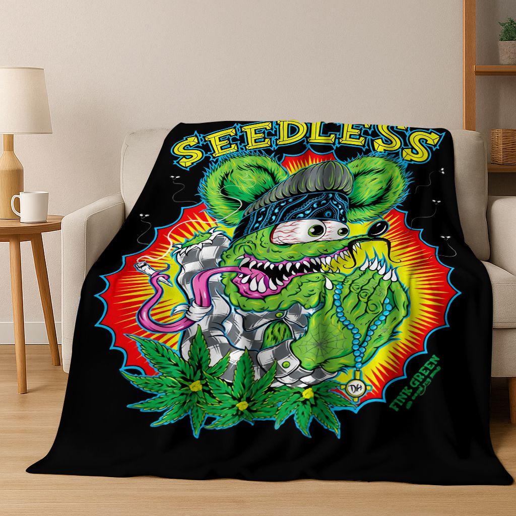 3D Buntowniczy RAT FINK Samochody Znak Kreskówkowy Koc Flanelowy, Ciepły i Przytulny Miękki Koc Rzutowy do Domu Sypialni Łóżka Sofy Pokrycie Piknikowe