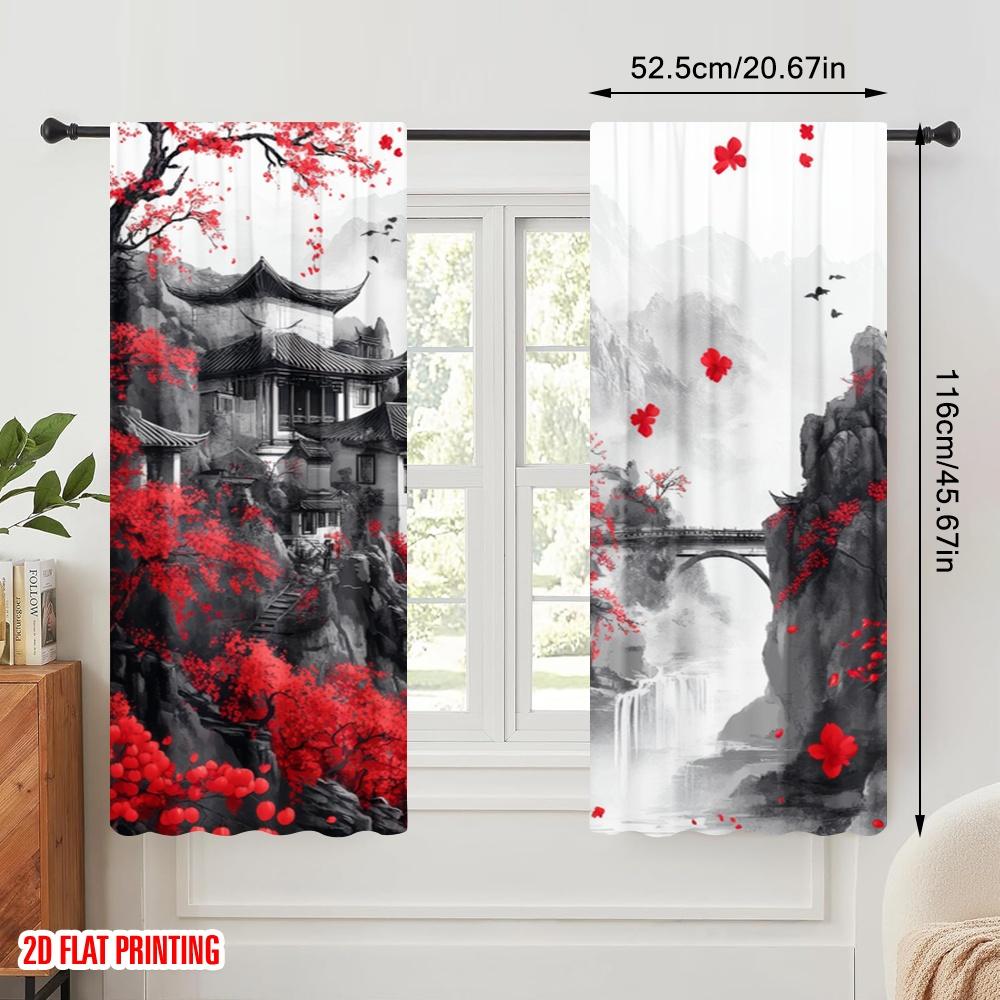 2pcs,2D Plane Printing Curtains Mountain Serenity Versatile Fabric (without Rod) Home Decor Ldeal for Kitchen Living Room Office